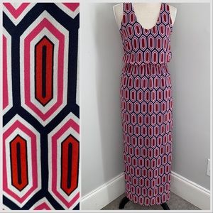 Banana Republic pink & black geometric elastic waist sleeveless maxi dress sz 0